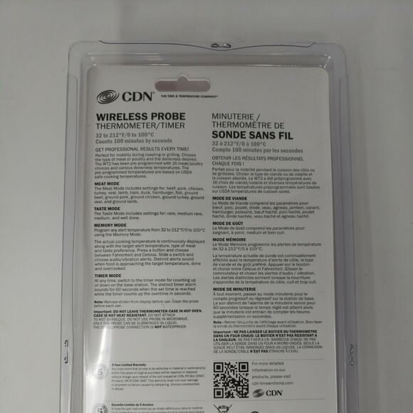 Wireless Probe Thermometer Timer Meat Poultry Roasts NEW Factory Sealed WT2 CDN - Picture 8 of 12